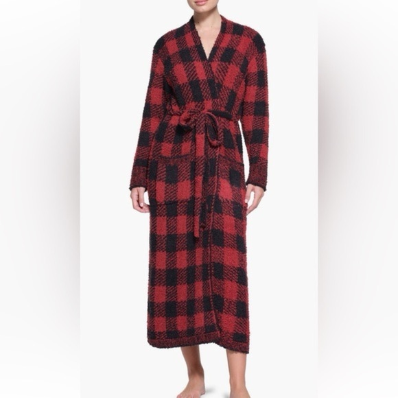 SKIMS Knit Unisex Belted Robe Buffalo Plaid Red Black Size S/M - Picture 3 of 6